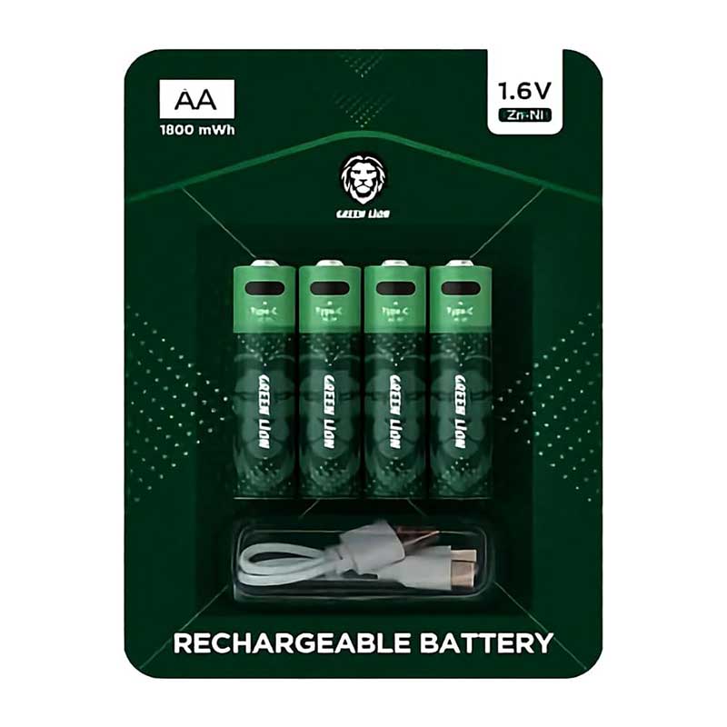 Green-Lion-Rechargeable-Battery-AA-66 باتری قابل شارژ 1800 میلی آمپری مدل ALKALINE AA برند Green Lion - Image 1