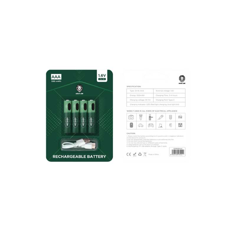 Green-Lion-Rechargeable-Battery2 باتری قابل شارژ 500 میلی آمپری مدل ALKALINE AAA برند Green Lion - Image 1