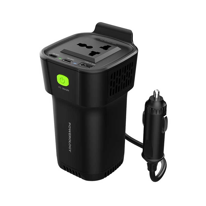 Powerology-150W-Inverter-AC-Universal-USB-A-2type4 اینورتر خودرو 150 وات مدل AC Universal برند Powerology - Image 1