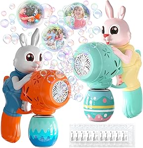 71QMf2RheL._AC_SY300_SX300_.jpg ماشین حباب ساز کودکان Bubble Guns همراه با محلول حباب دمنده اتوماتیک با 2 دسته بازی - Image 1