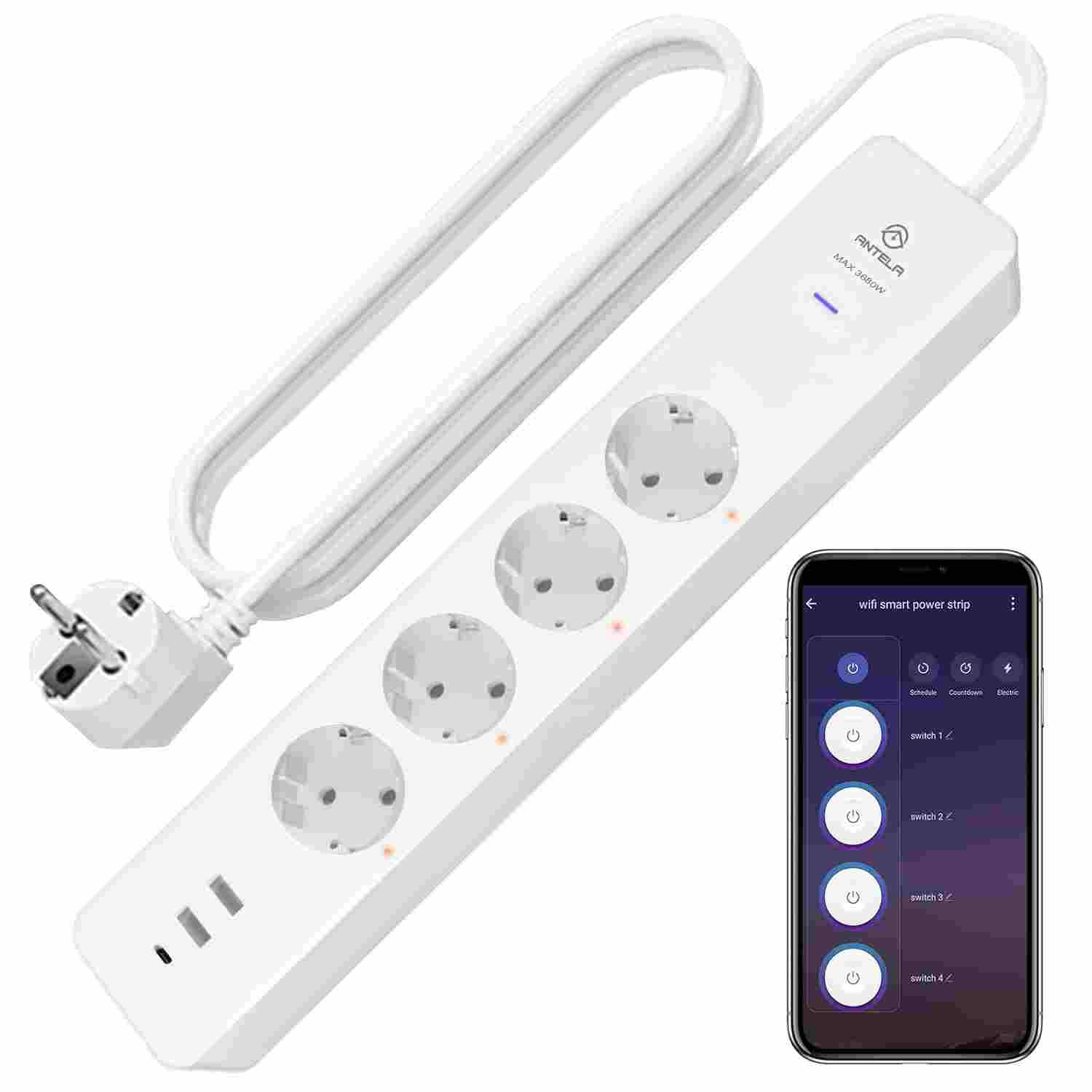 1-7.jpg چندراهی برق هوشمند ANTELA با ۴ پریز + ۳ USB - Image 1