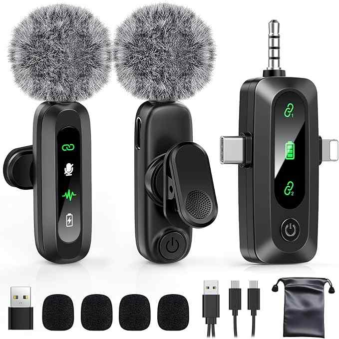 1-191.jpg میکروفون یقهای بیسیم Flow fire برای گوشیهای آیفون و اندروید مدل ANTENG-M-J3 - Image 1