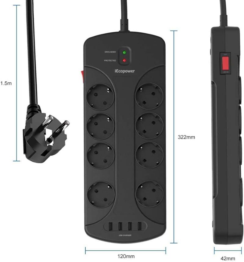 3-22-1.jpg چندراهی محافظ نوسان برق IECOPOWER با ۴ پورت USB - Image 1