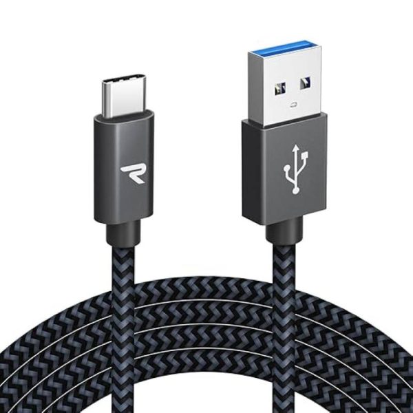 کابلUSB Type-C به USB-C برند RAMPOW سریع USB 3.0 با سرعت 3 آمپر و QC 3.0 , خاکستری فضایی