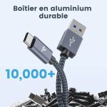کابلUSB Type-C به USB-C برند RAMPOW سریع USB 3.0 با سرعت 3 آمپر و QC 3.0 , خاکستری فضایی - Image 4