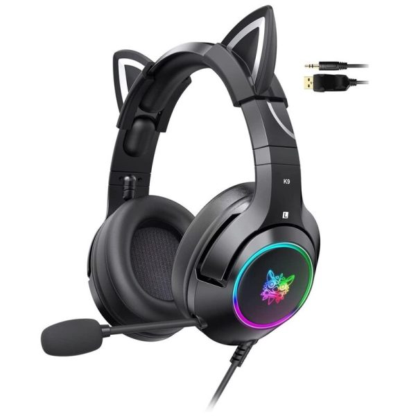 هدست گیمینگ RGB Onikuma k9 با گوش های گربه ای قابل جابجایی