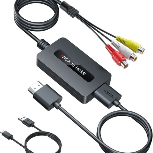 مبدل کابل RCA به HDMI مادگی با کابل‌های HDMI و RCA
