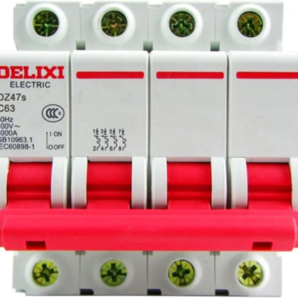 فیوز و کلید مینیاتوری چهار پل 63 آمپر برندDELIXI مدل DZ47s C40 4P 40A