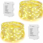 چراغ‌های رشته‌ای LED برند KOOPOWER  بسته 2 عددی، 100 عدد لامپ LED با تایمر باتری، سیم نقره‌ای 10 متری + کابل 1 متری