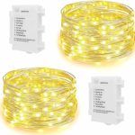 چراغ‌های رشته‌ای LED برند KOOPOWER  بسته 2 عددی، 100 عدد لامپ LED با تایمر باتری، سیم نقره‌ای 10 متری + کابل 1 متری