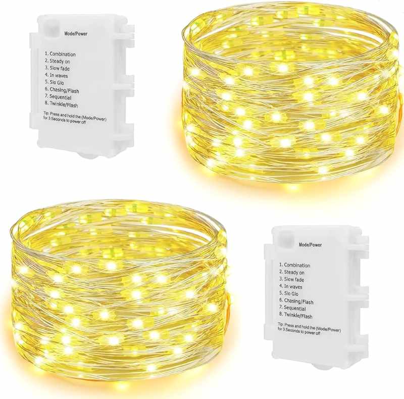 1-78.jpg چراغهای رشتهای LED برند KOOPOWER بسته 2 عددی، 100 عدد لامپ LED با تایمر باتری، سیم نقرهای 10 متری + کابل 1 متری - Image 1